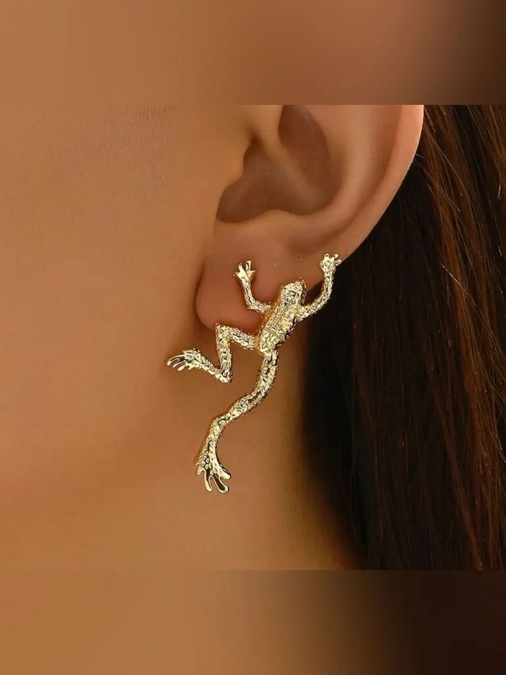 Gold Frog Climber Earrings A1719